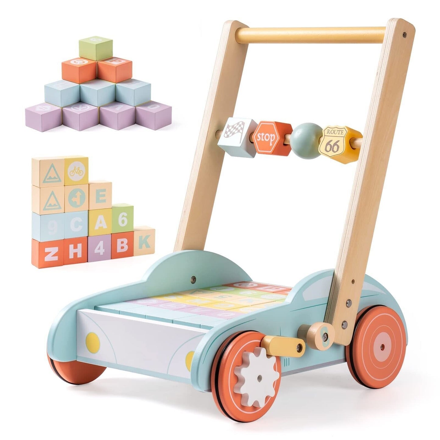 Wooden Baby Walker with ABC & Traffic Signs