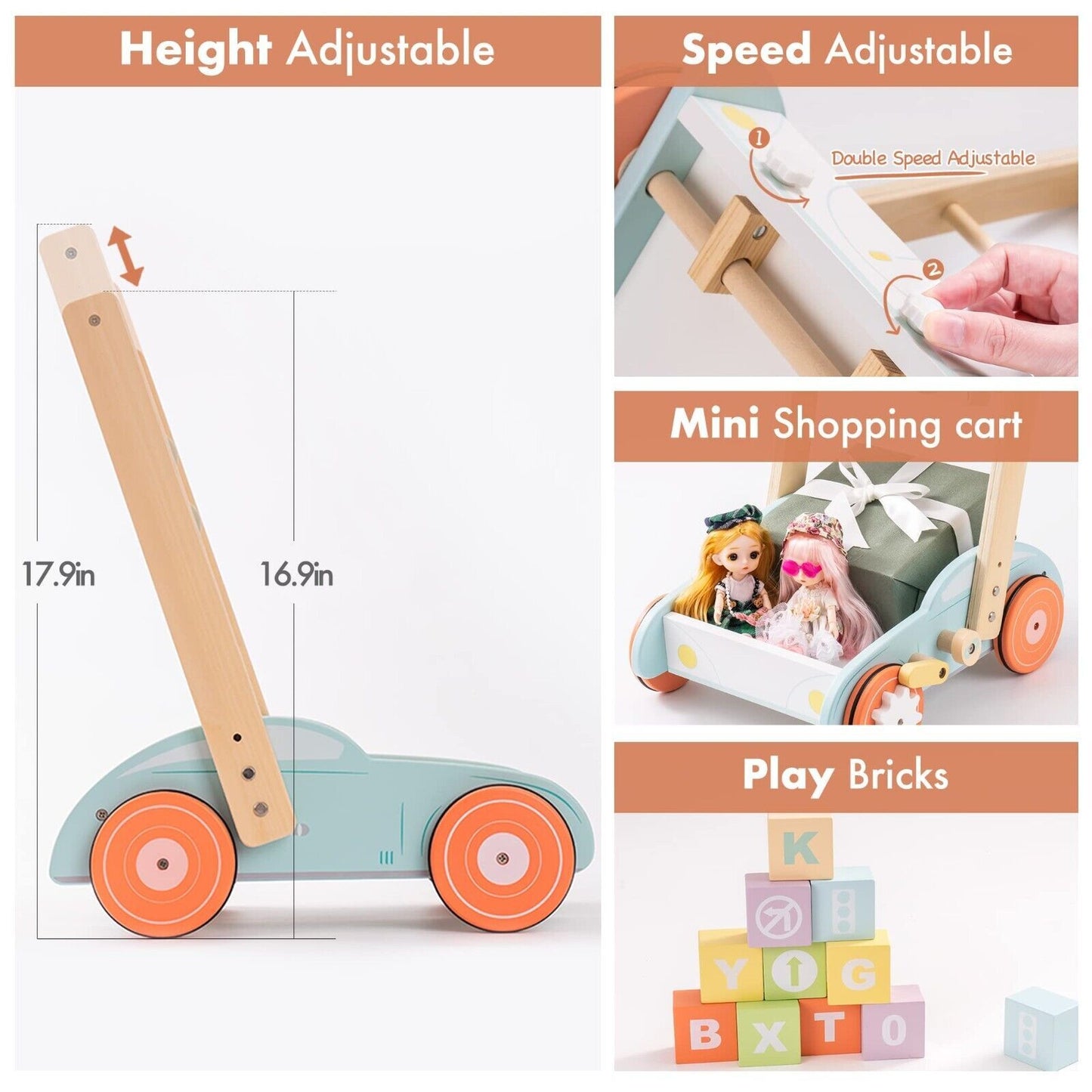 Wooden Baby Walker with ABC & Traffic Signs