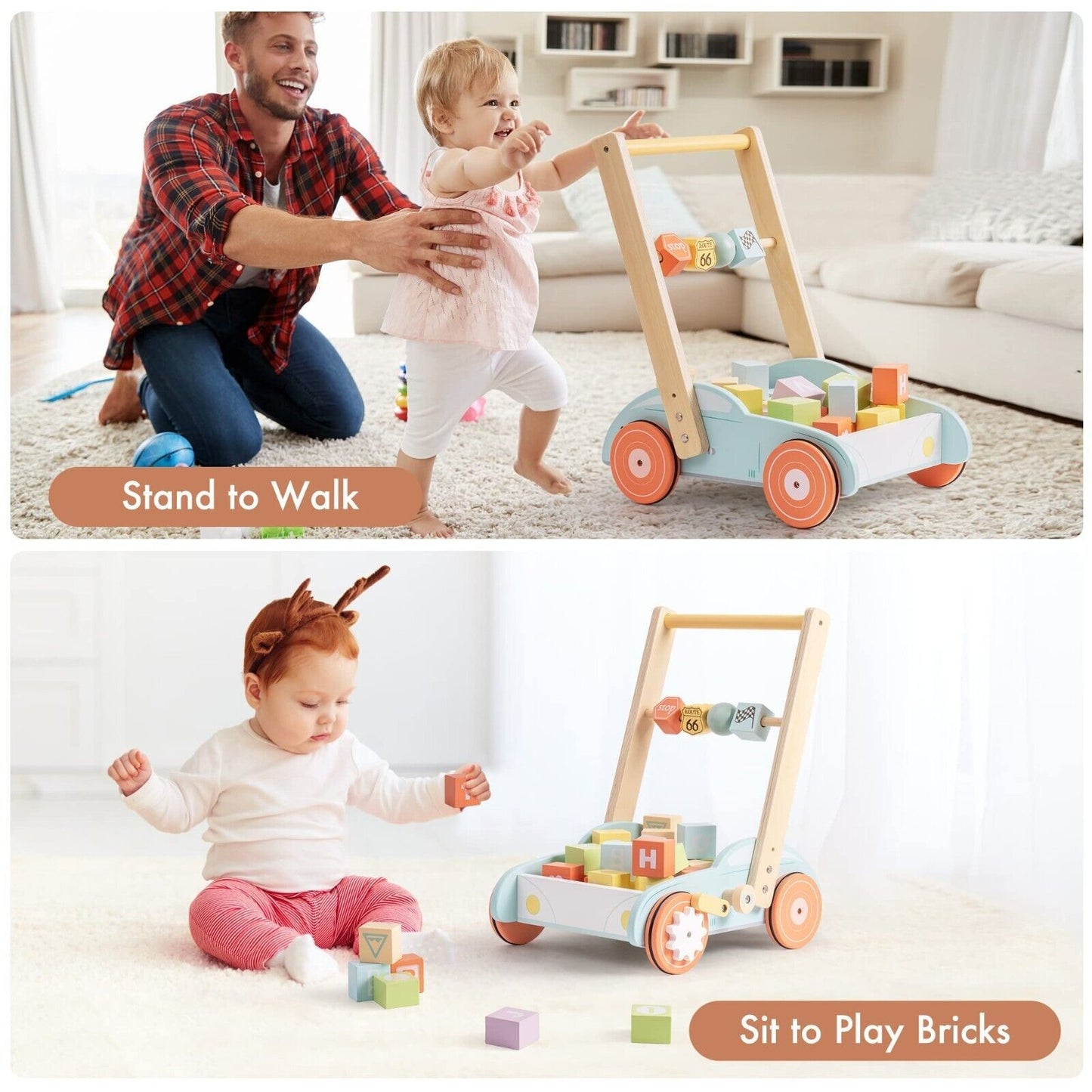 Wooden Baby Walker with ABC & Traffic Signs